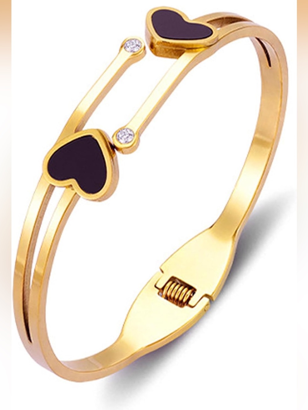 Gold-Tone Bracelet with Black Heart Accents